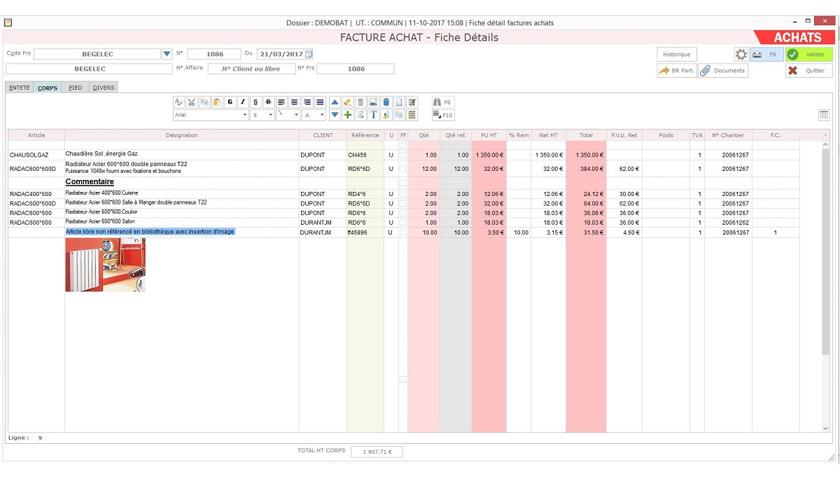 FaCiBat gestion des achats par chantier