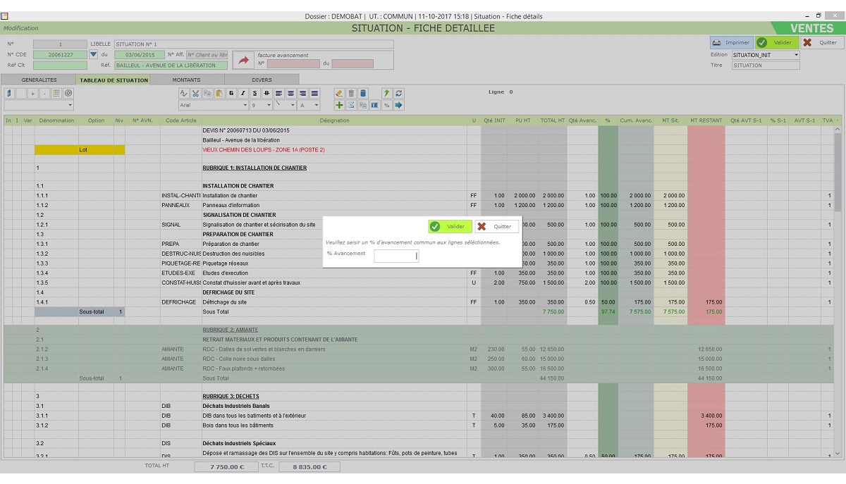 facibat gestion des situations et avancement de chantier