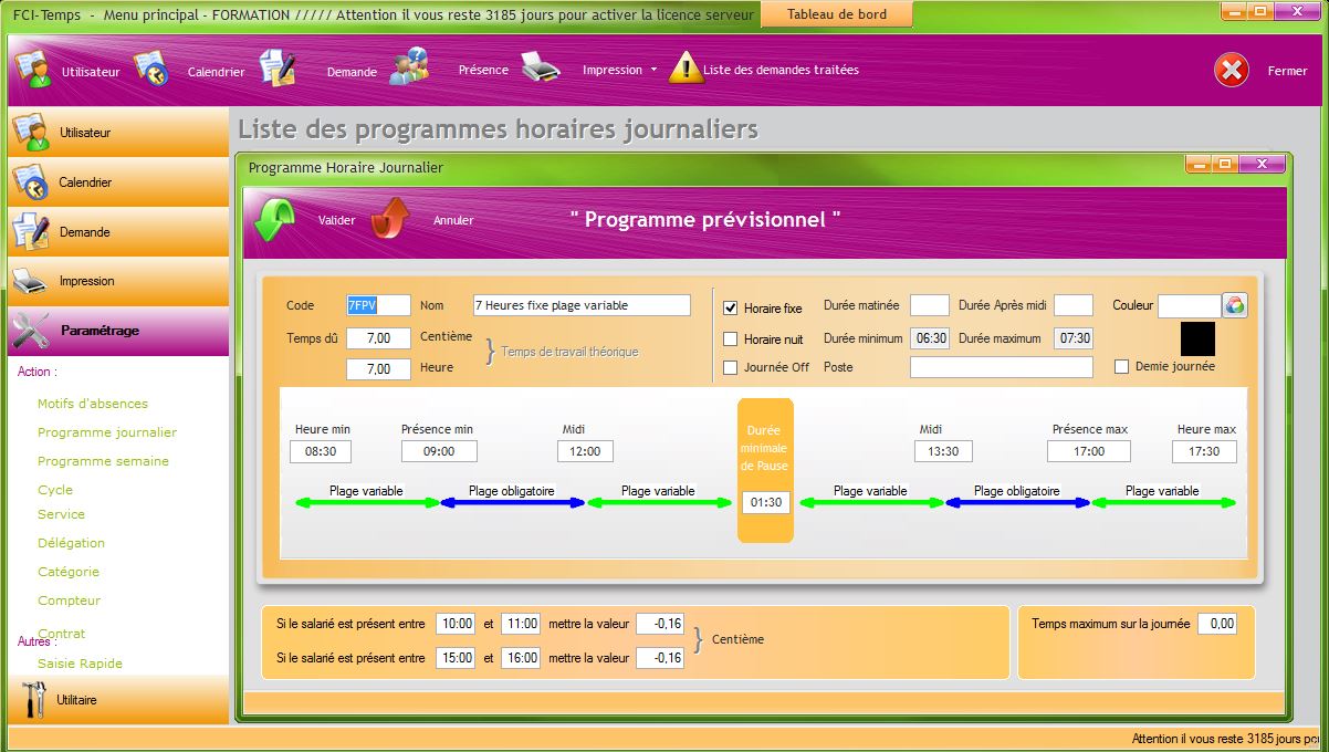 Logiciel de gestion des temps FCI Temps gestion des plages horaires